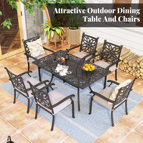 7 Pieces Cast Aluminium Patio Dining Furniture Set Outdoor Table Chairs Set - Picture 2 of 11