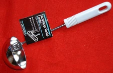 Aronson Soup Ladle Triple Chrome w Spout 11 inch White Handle