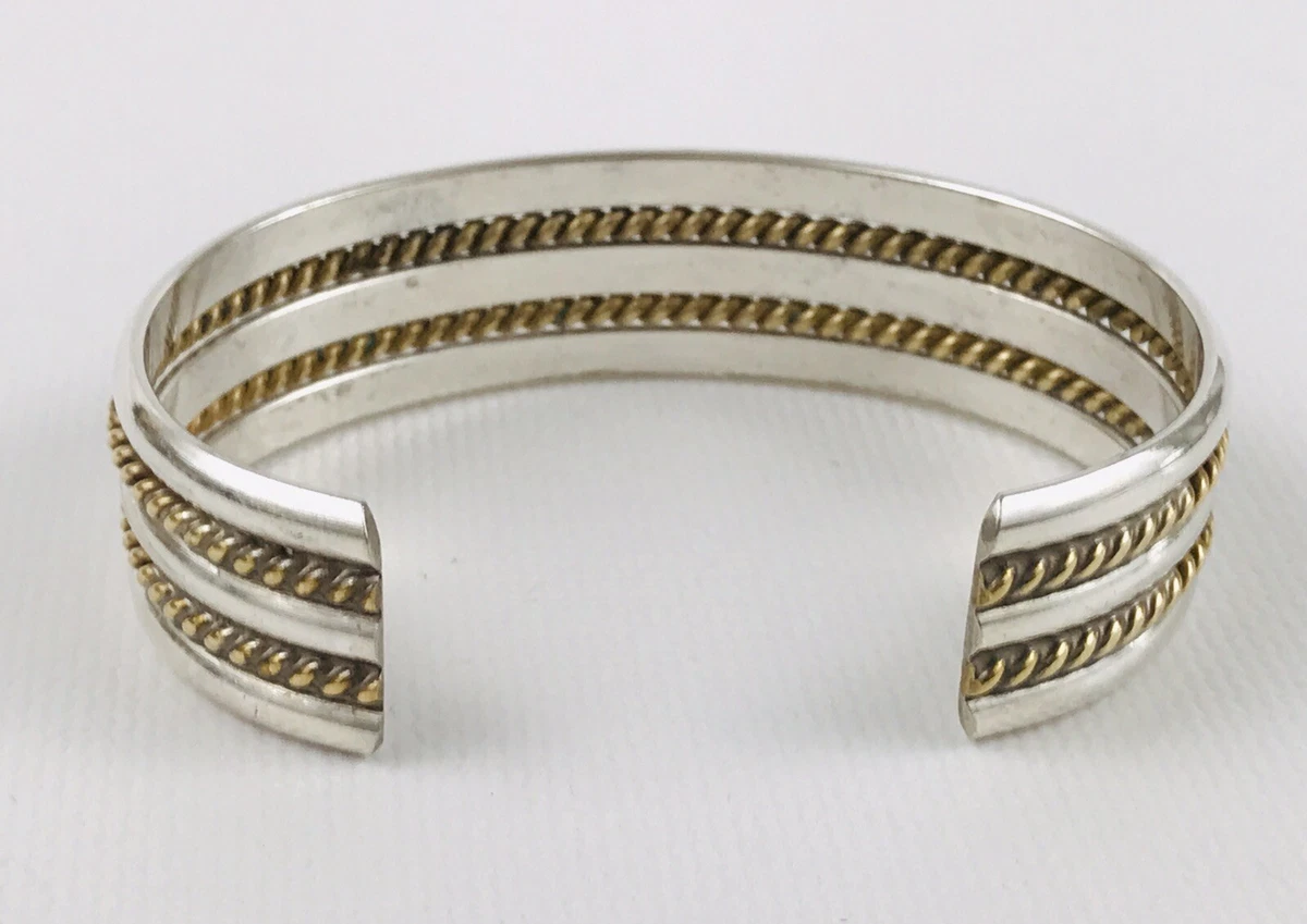 Ladies RB Sterling Silver 12K Gold Filled Rope Cuff Bracelet Vintage Two Tone