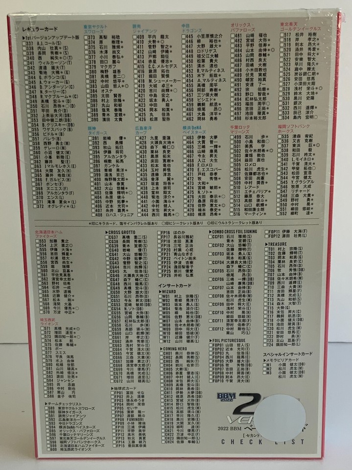 BBM 2022 Baseball Card SECOND 2ND VERSION NPB Factory Sealed Box JP NEW