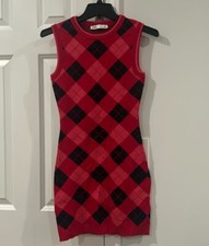 Zara Diamond Pattern Knit Dress Red Black Womens Small