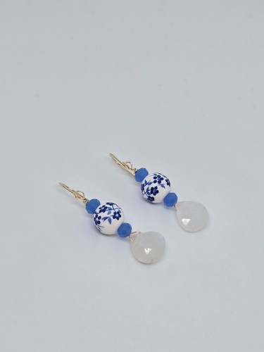 White Moonstone Briolette Dangle Earrings, 14k Yellow Gold or Sterling Silver - Picture 6 of 8
