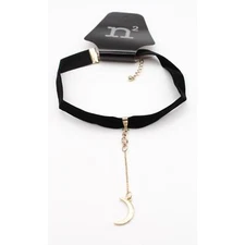 Velvet CZ Crescent Moon Pendant Choker Necklace by N² #N2799
