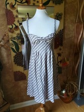 American Eagle Outfitters Grey Striped Lined Spaghetti Straps Knee Summer Dress,