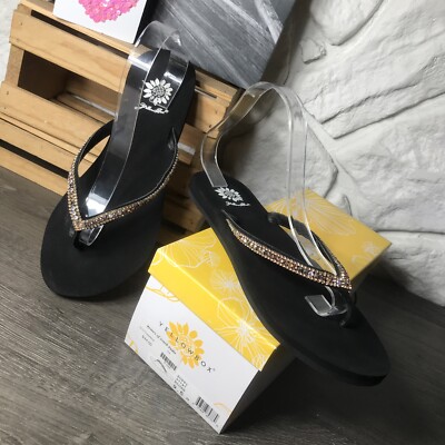 YELLOW BOX Zuppi Multi Rhinestones Thong FlipFlop Sandals 9.5 PreOwned With Box