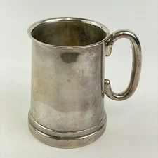 Antique Solid Silver Glass Bottom Pint Tankard Viner's Ltd 1937 12.5cm