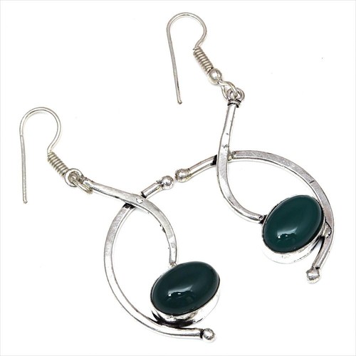Green Onyx Gemstone Handmade Gift For Her Silver Jewelry Earrings 1.5''