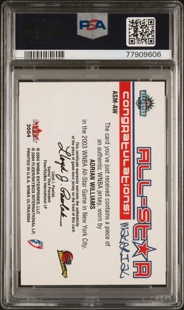 2004 Ultra WNBA All Star Material Jersey ADRIAN WILLIAMS PSA 9 Phoenix Mercury - Image 2 of 2