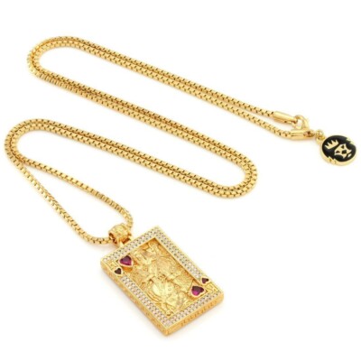 New KING ICE Suicide King and Queen Of Hearts Pendant w 24'' 2.5mm Franco Chain