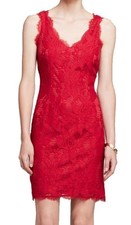 Adrianna Papell ~ Red Overlay Lace Double V Sheath Party Dress 12 NEW $169
