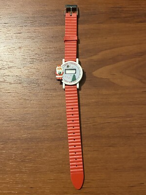 Vintage Christmas Watch w Red Plastic 8'' Strap, G3A Battery Needed - Music?? 