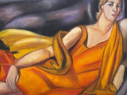 Tamara de Lempicka (Handmade) Drawing On old Paper Signed & Stamped Mixed Media - Picture 2 of 5