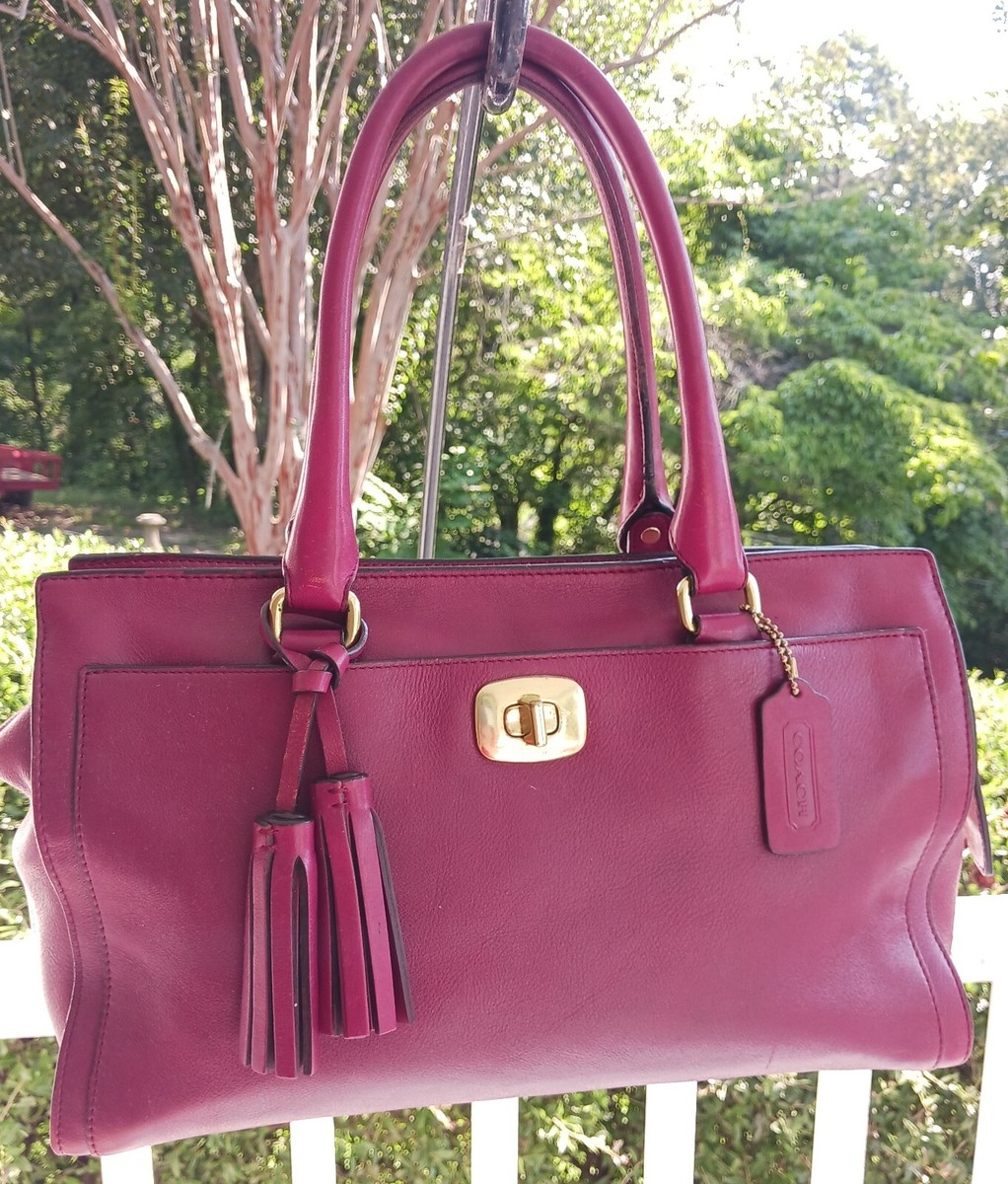 Coach 25359 Legacy Chelsea Raspberry Satchel With Tassel Zip Top Closure