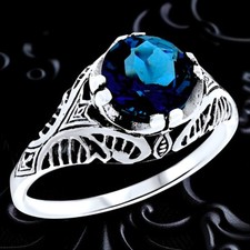 GENUINE 2 CARAT LONDON BLUE TOPAZ 925 STERLING SILVER ANTIQUE STYLE RING   748