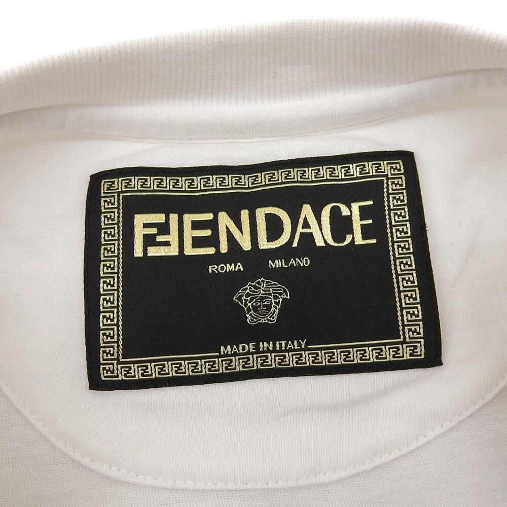 【FENDI】アウトレットFENDACE ロゴ刺繍 Tシャツ♪ FENDI versace FENDACE Fenderche logo T-shirt men's white