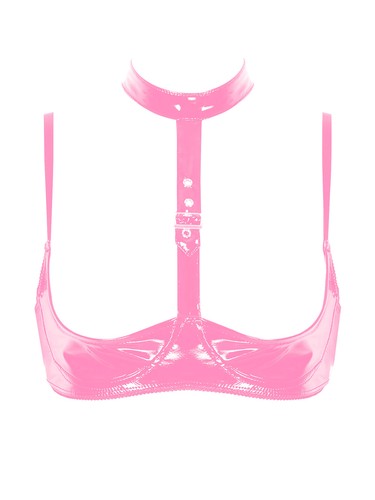 Women Lingerie Set Exposed Hollow Out Open Cups Bra Top with Crotchless Briefs - Picture 15 of 30