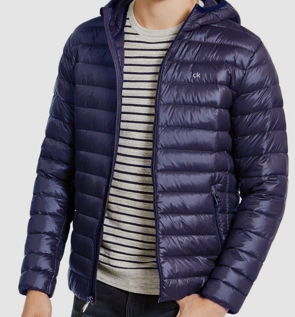 $225 Calvin Klein Men's Purple Hooded Down CK Logo Puffer Coat Jacket Size  L 193623534745 | eBay