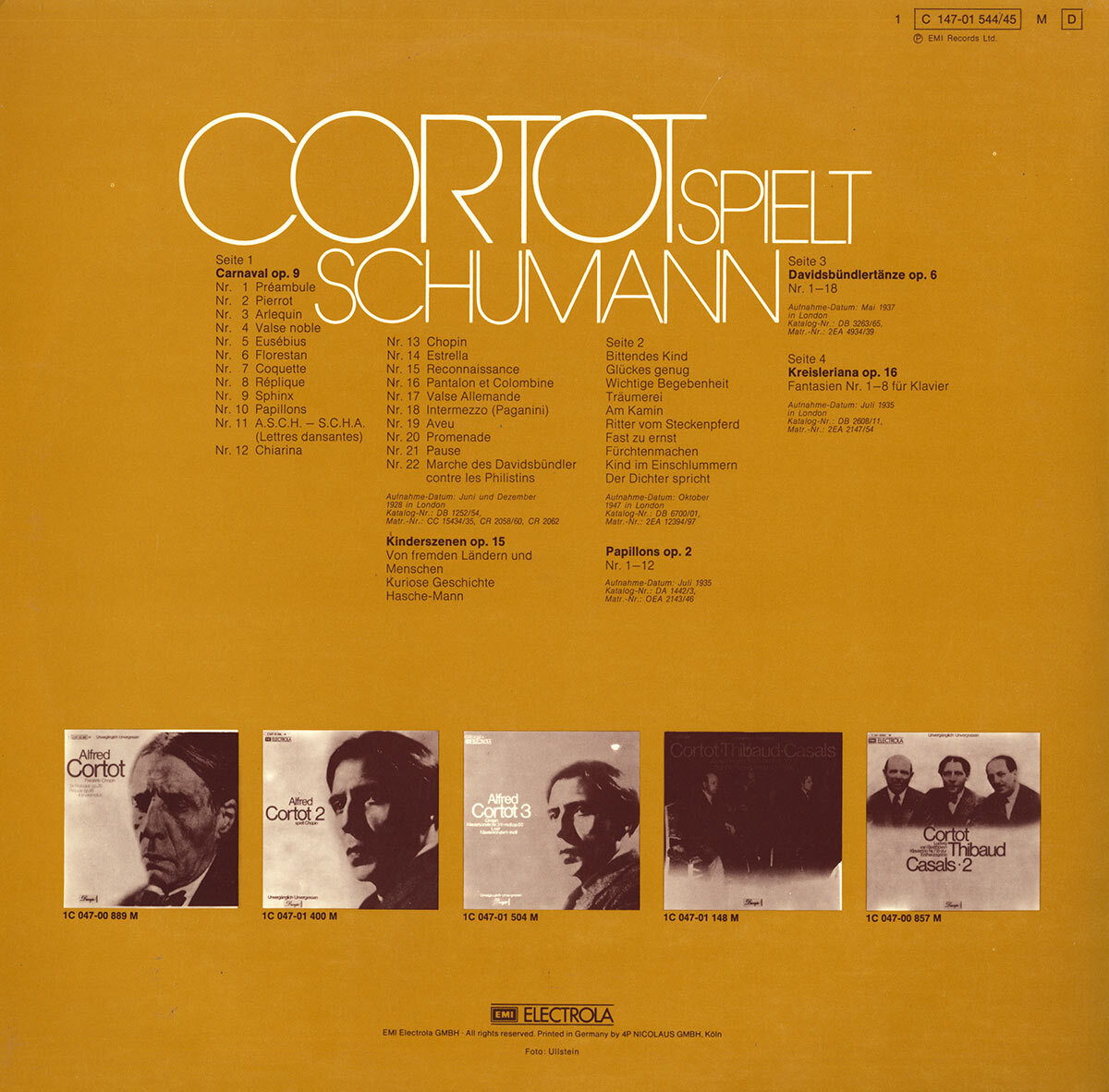 CORTOT Piano SCHUMANN Carnaval Kinderszenen Papillons 2LP