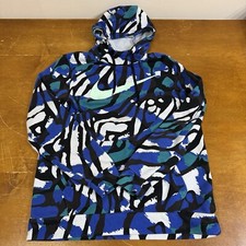 Nike Hoodie Mens Medium Blue Camo Dri Fit Pullover Long Sleeve Sweatshirt Swoosh