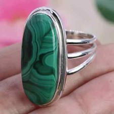 Charming Green Malachite Ring 925 Sterling Silver Jewelry; Ring Perfect Gift UK