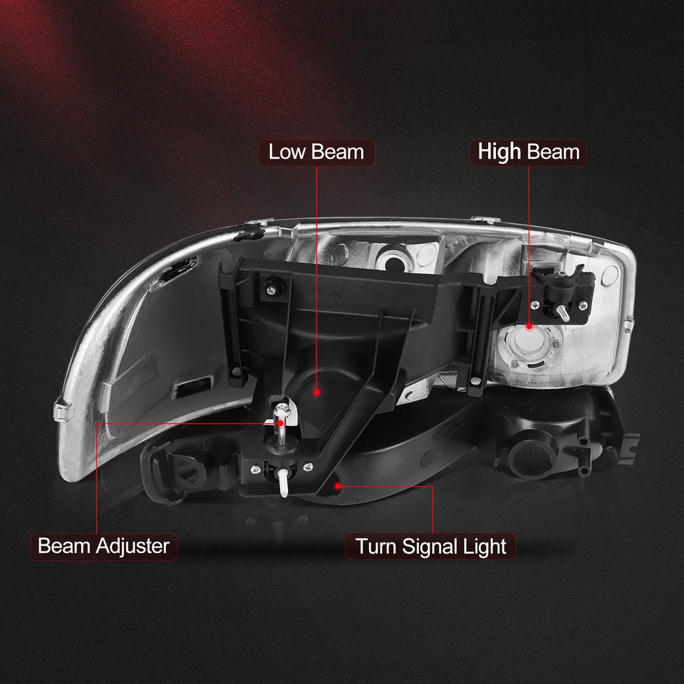 Pair Headlights +Bumper Lamp For 1999-2007 GMC Sierra Yukon 1500 Black Housing - Image 4 of 4