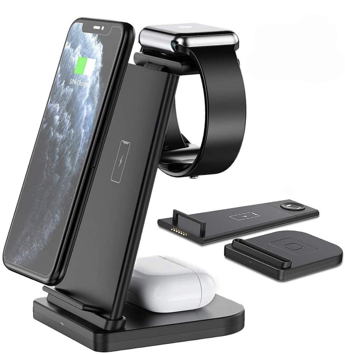 Wireless Charger Stand Hargedis Wireless Charging Station 15W QI 3 in 1 Wirel...-image