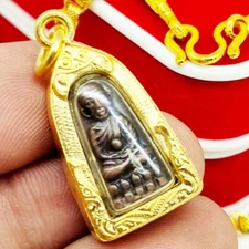LP Thuad Wat Changhai Magic Thai Amulet Pendant Gold Micron Casing