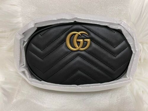 NEW GUCCI GG Marmont Quilted body bag Waist Pouch Belt Bag Hip bag Black/Gold JP - 第 1/4 張圖片