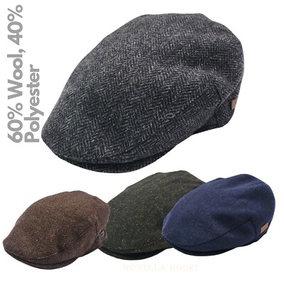 Woll Flatcap Herren Country Side Herringbone Tweed Wollmischung Gatsby Mütze UK Cap