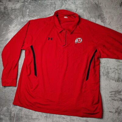 Utah Utes Under Armour Polo Shirt Mens 4XL Red Long Sleeve Heat Gear NCAA