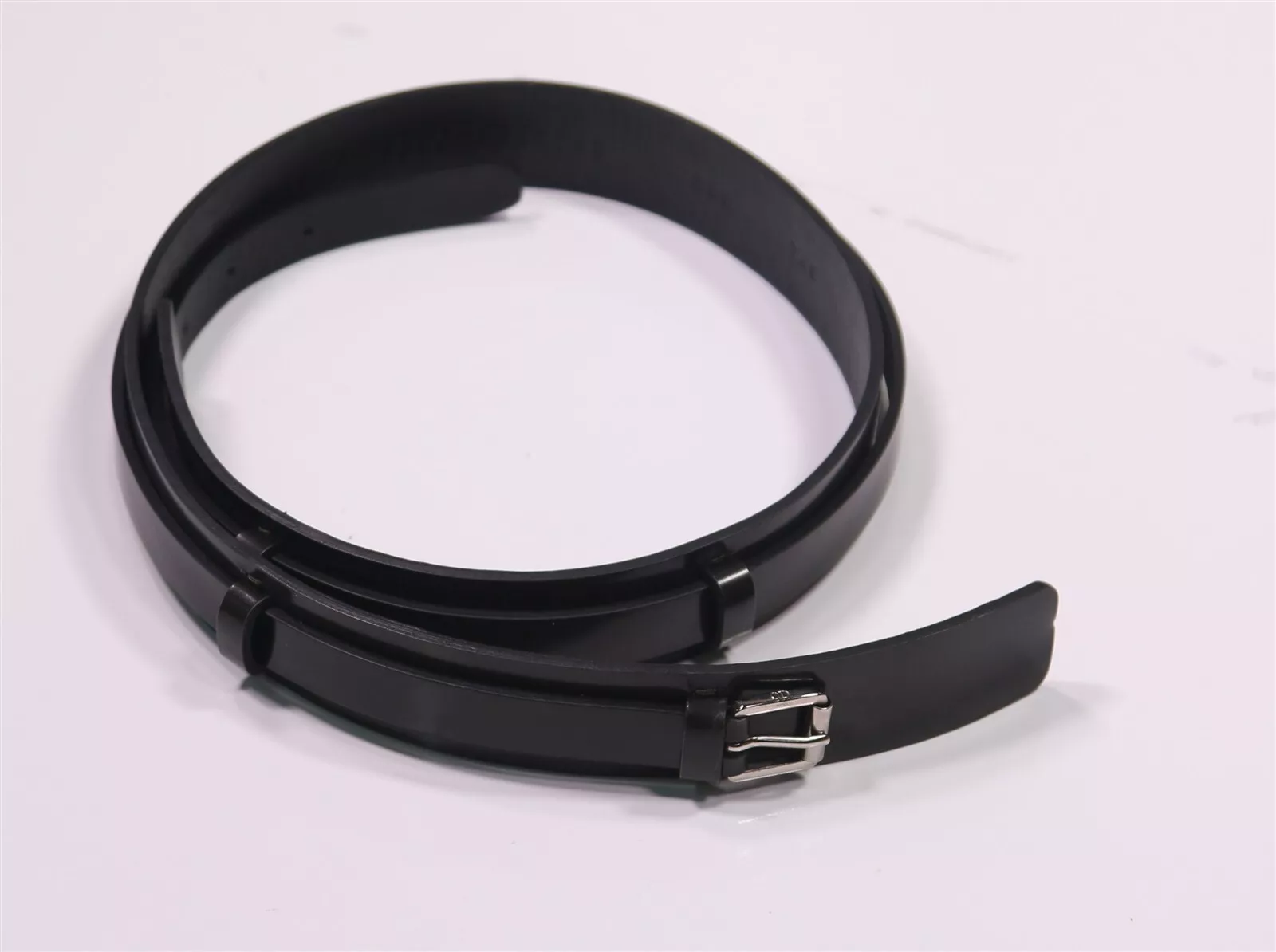 Grande ceinture cuir noir double sangle Christian Dior Paris vintage femme