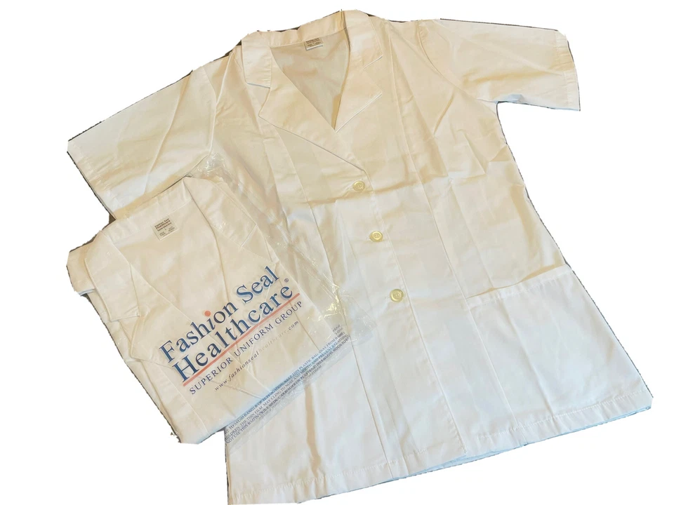 Abrigo Médico de Laboratorio Ajustado Manga Corta Talla Grande Mujer Un Sello de Moda Foto 4 de 4