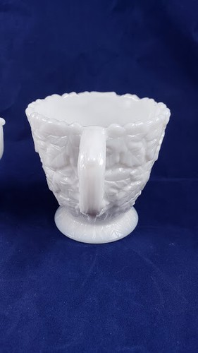 Vintage Milk Glass Westmoreland Maple Leaf Pattern Creamer and Sugar Bowl - Picture 3 of 9
