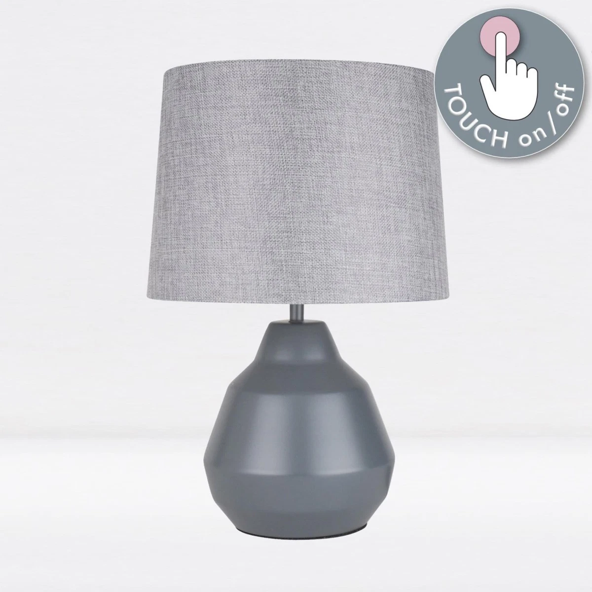 Modern Grey Touch Table Lamp 39cm Bedside Light with Grey Shade