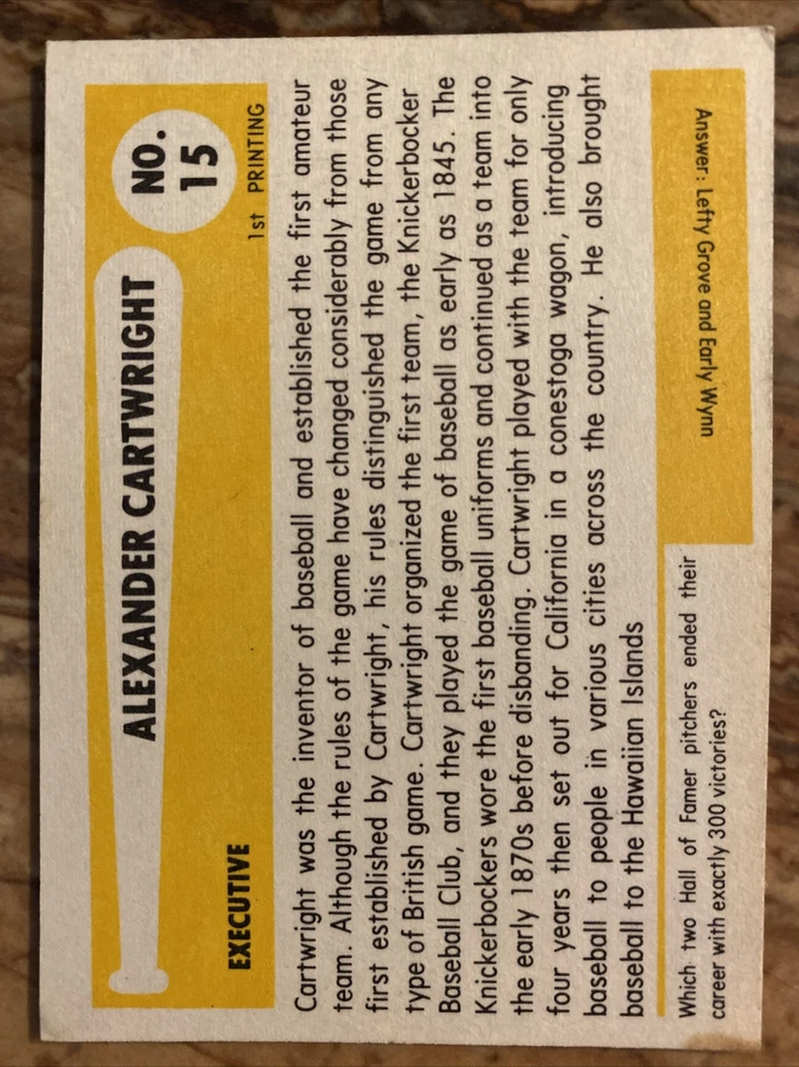 1980 TOPPS SSPC - #15 ALEXANDER CARTWRIGHT - Knickerbocker Baseball CLUB - Image 2 of 2