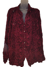 Cato Women's Burgundy/Red Black Animal Print Button Down Top Size 26/28W Bag 8