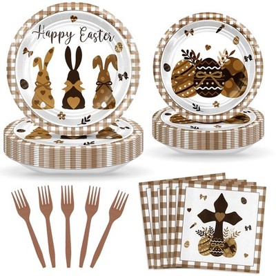 96 pcs Easter Plates and Napkins Disposable Happy Easter Paper Plates Dinnerware