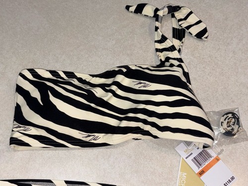 Michael Kors Zebra Bikini Set One Shoulder Top Animal Print Zebra Small NWT - Picture 2 of 5
