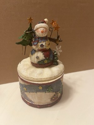 Snowman Trinket Box Christmas Holiday Decor Vtg Candy Holder Pan Orama NIB