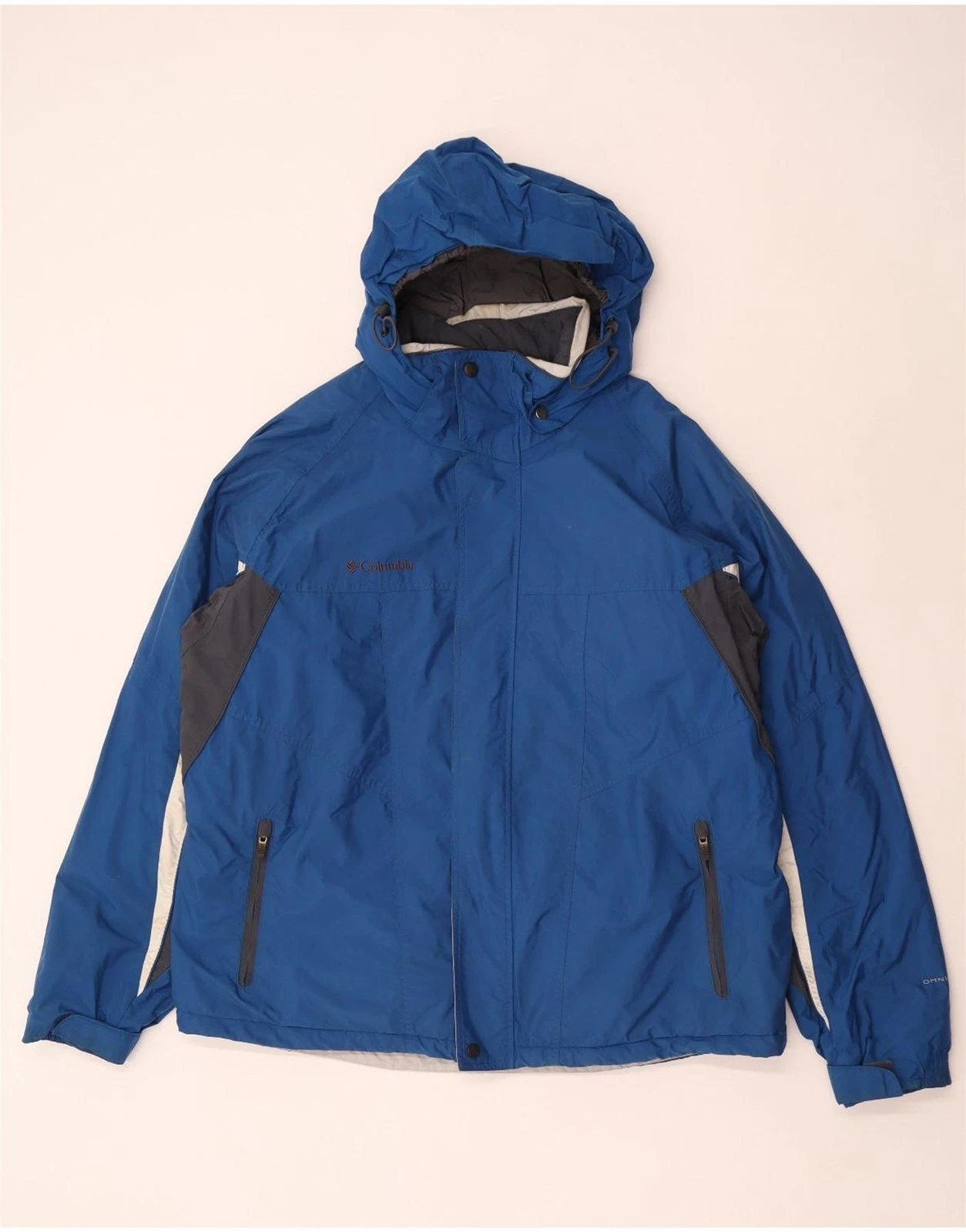 Columbia Mens Hooded Windbreaker Jacket UK 42 XL Blue Colourblock Nylon CM01