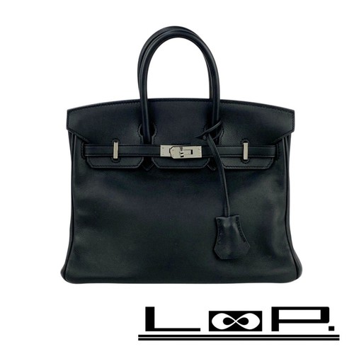 Hermes Hermès Birkin 25 Hand Bag Purse Togo SS Black Silver X Stamp Used LOOP-0