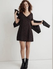 Madewell Tiger Print Mini Dress Women’s V-Neck Short Sleeve Brown Black NWT