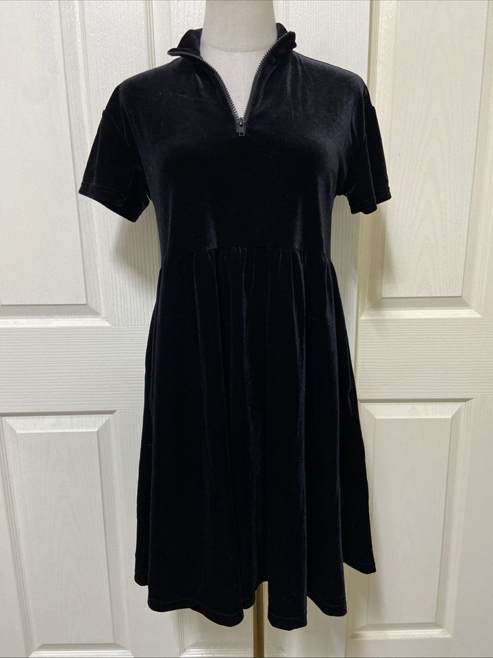 BLACK FRIDAY The Craft Black Velvet Baby Doll Dress ~ Size XXS Short Sleeve Zip