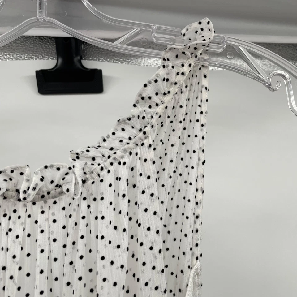 Maxi Vestido Halter con Volantes Blanco/Negro con Cinturón Talla 10 Forrado WHBM para Mujer a Lunares Foto 4 de 4