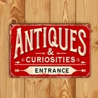 2D Flat,Vintage "Antique & Curiosities Entrance" Tin Metal Signs Home Décor 8x12