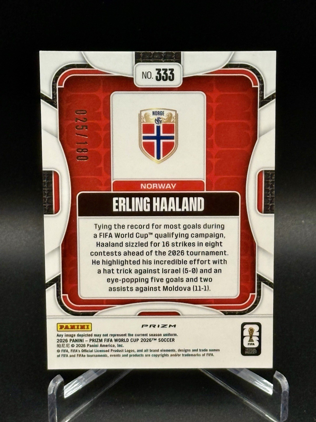 2026 Panini Prizm FIFA World Cup 333 Erling Haaland Norway Yellow Wave 25/180 view 2