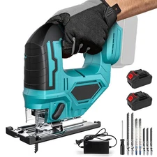 Cordless Jig Saw 2700RPM Electric Jigsaw Tool with 2 Batteries 0°-45° Bevel Cuts