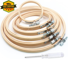 6pc Embroidery Hoop Set Round Wood 3 4 5 6 7 8 Inch Craft Sewing Frame