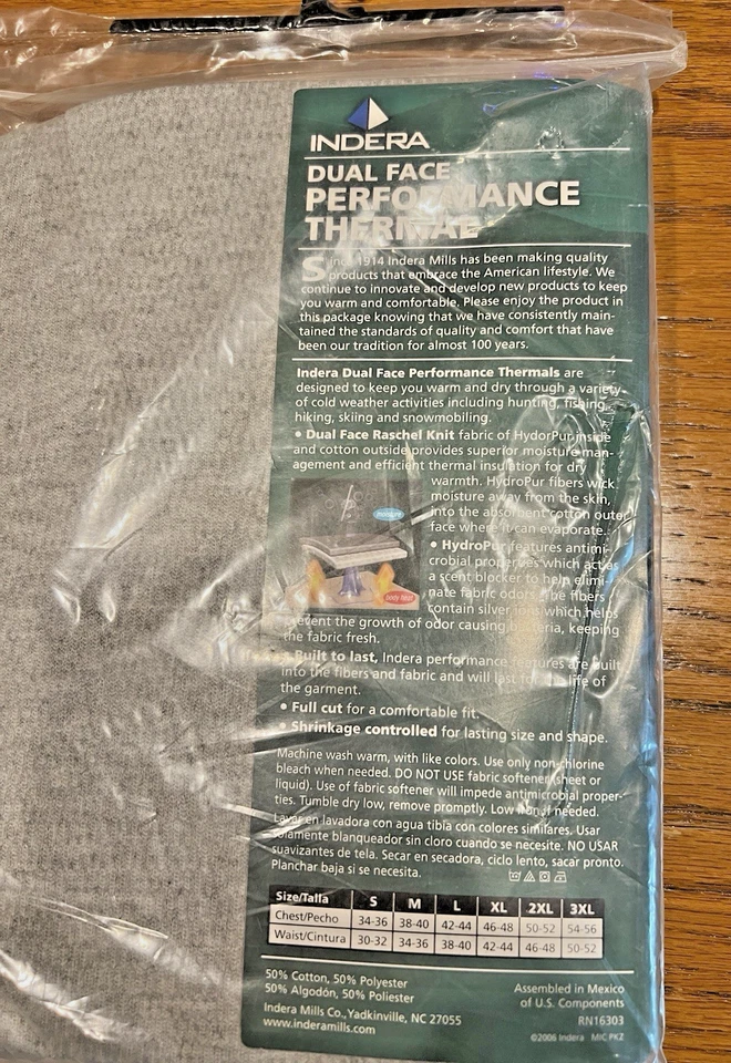 Indera Para hombres Crew Top Ropa Interior Térmica Camisa Waffle 3 XL 54-56 con Control de Olores Foto 2 de 3