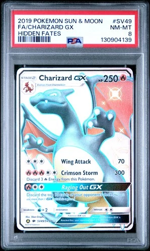 2019 POKEMON SUN & MOON HIDDEN FATES #SV49 FULL ART/CHARIZARD GX PSA 8
